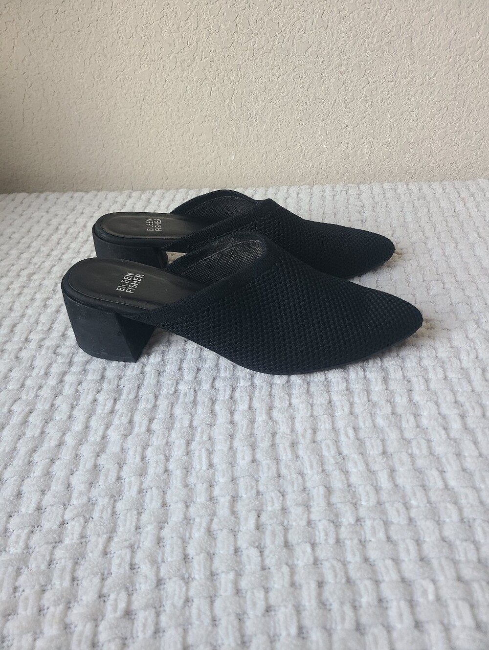 Eileen Fisher Black Mesh Pointed-Toe Mule Heels Women's Size 8